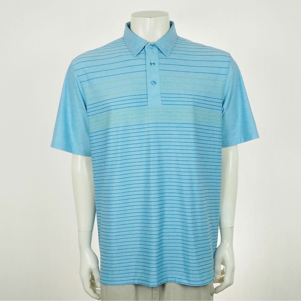 Straight Down Golf Polo Shirt Mens Large Blue Striped Performance Stretch Blend